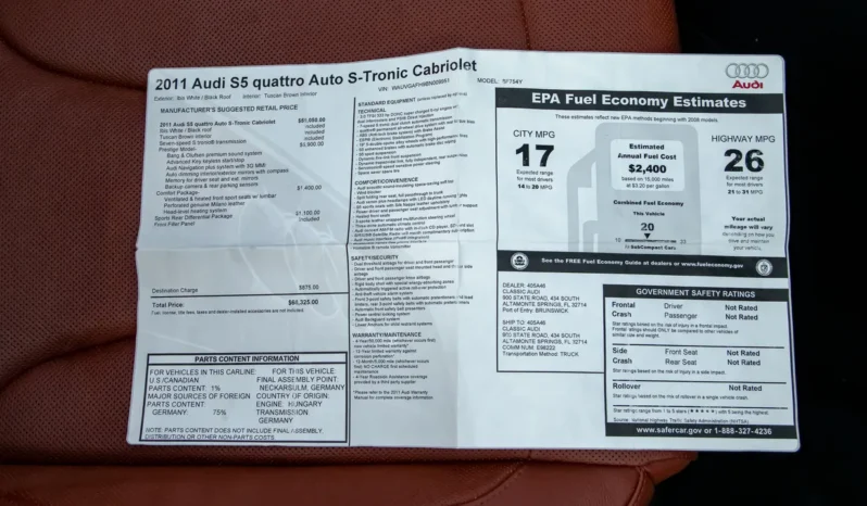 
								2011 Audi S5 Cabriolet Quattro Prestige full									
